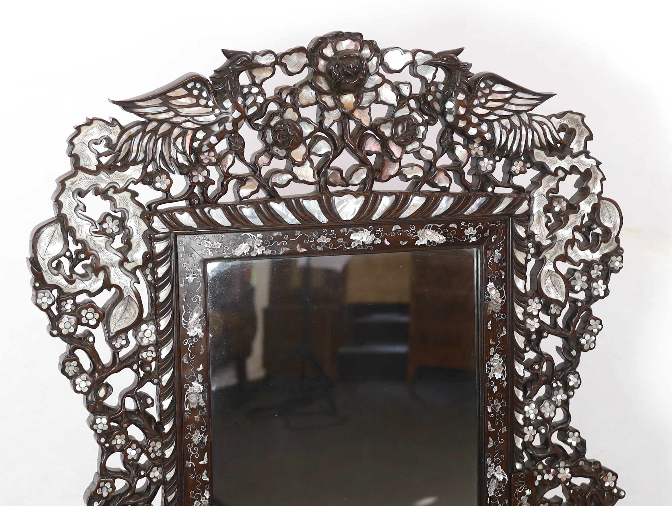 An impressive Chinese hongmu and mother of pearl inlaid dressing table, mid 20th century